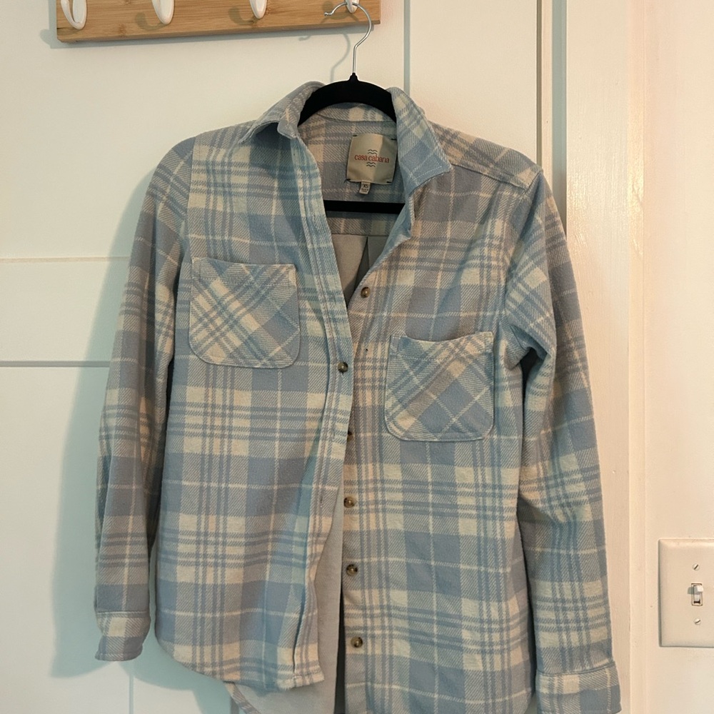 Blue and Cream Casual Button Down Shirt